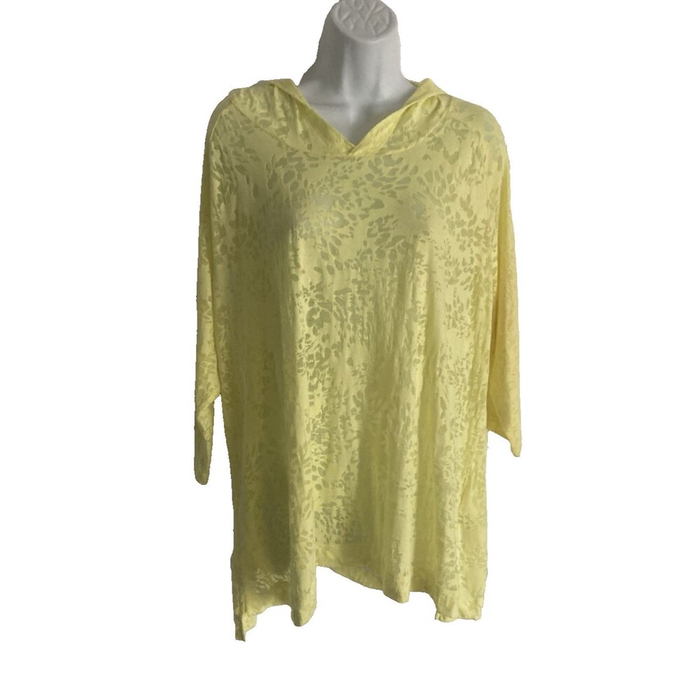 Columbia Sportswear Womens 2X Plus Sz Hooded Burnout Shirt Yellow Semi Sheer Top
